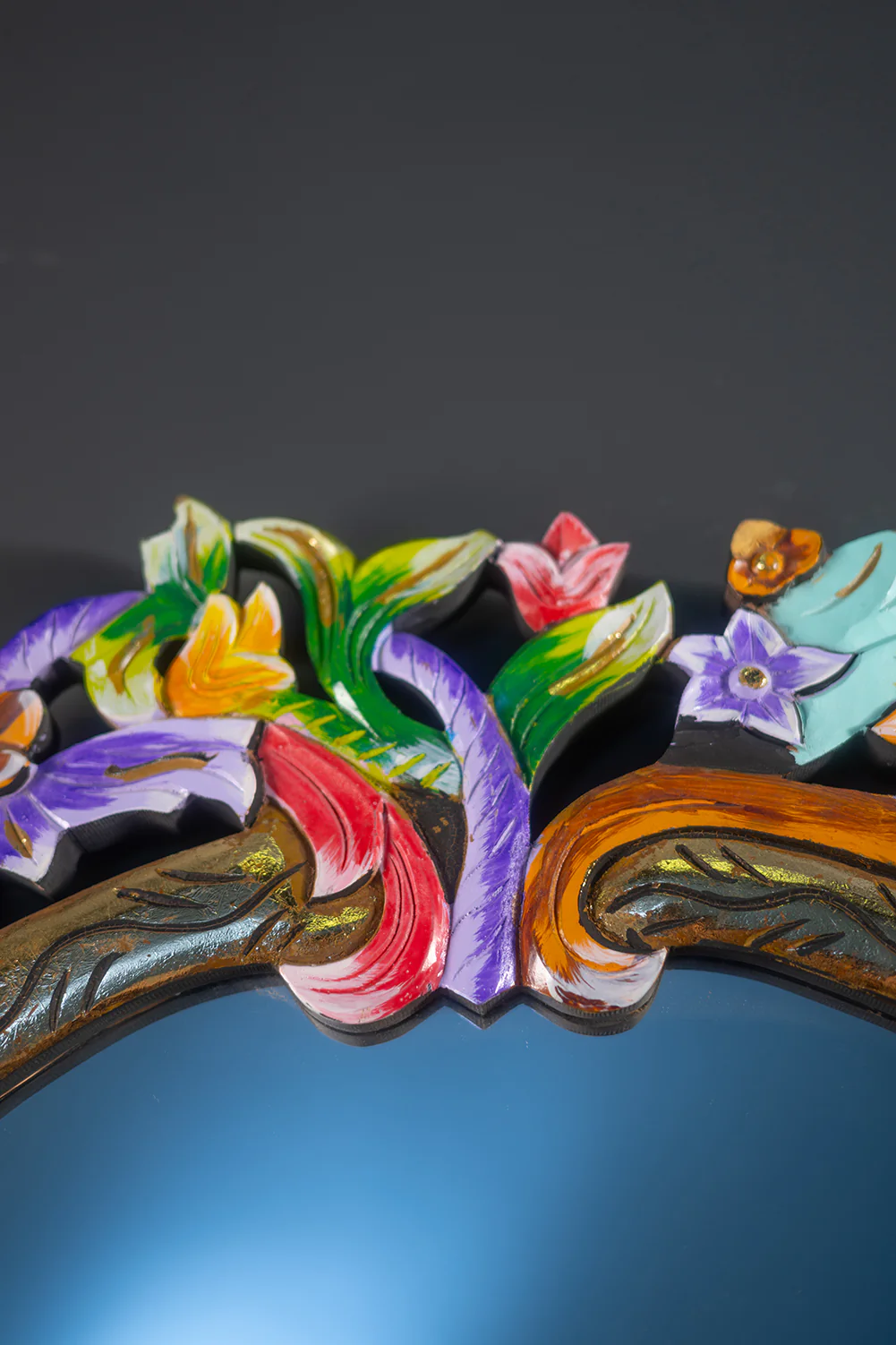 Abstract Round Carved Wooden Mirror - Image 4