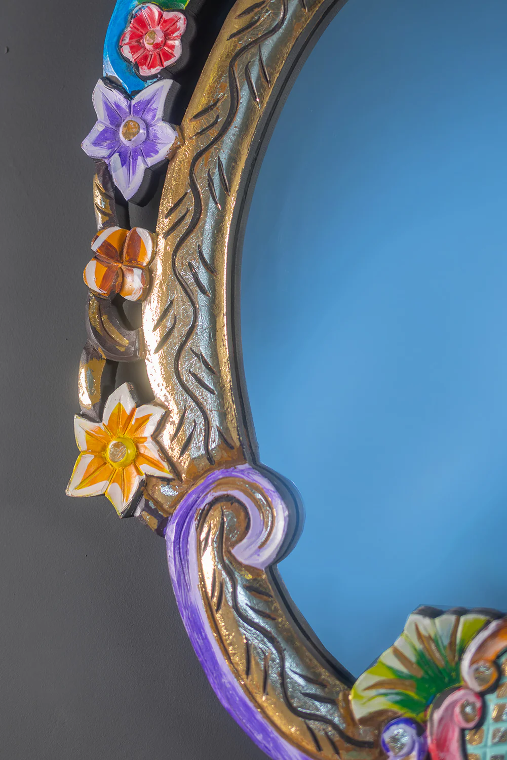 Abstract Round Carved Wooden Mirror - Image 5
