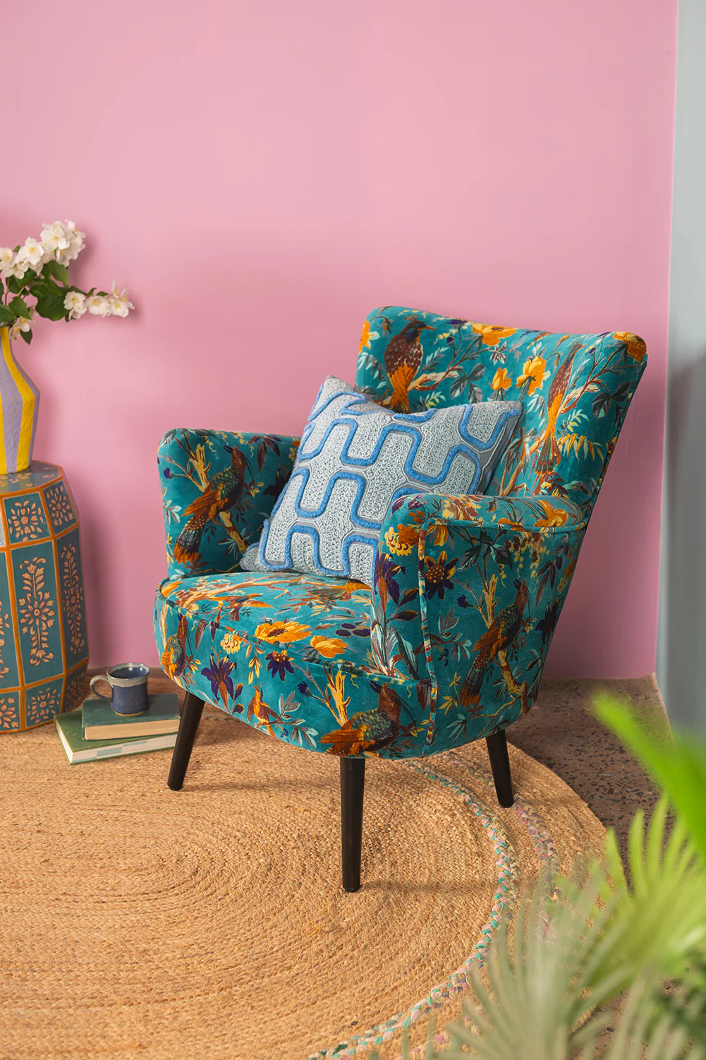 Blue Bird of Paradise Velvet Chair - Image 3