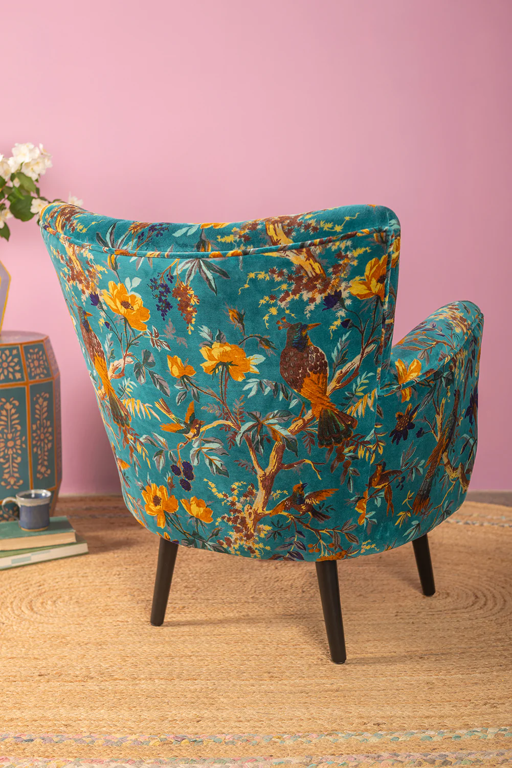 Blue Bird of Paradise Velvet Chair - Image 7