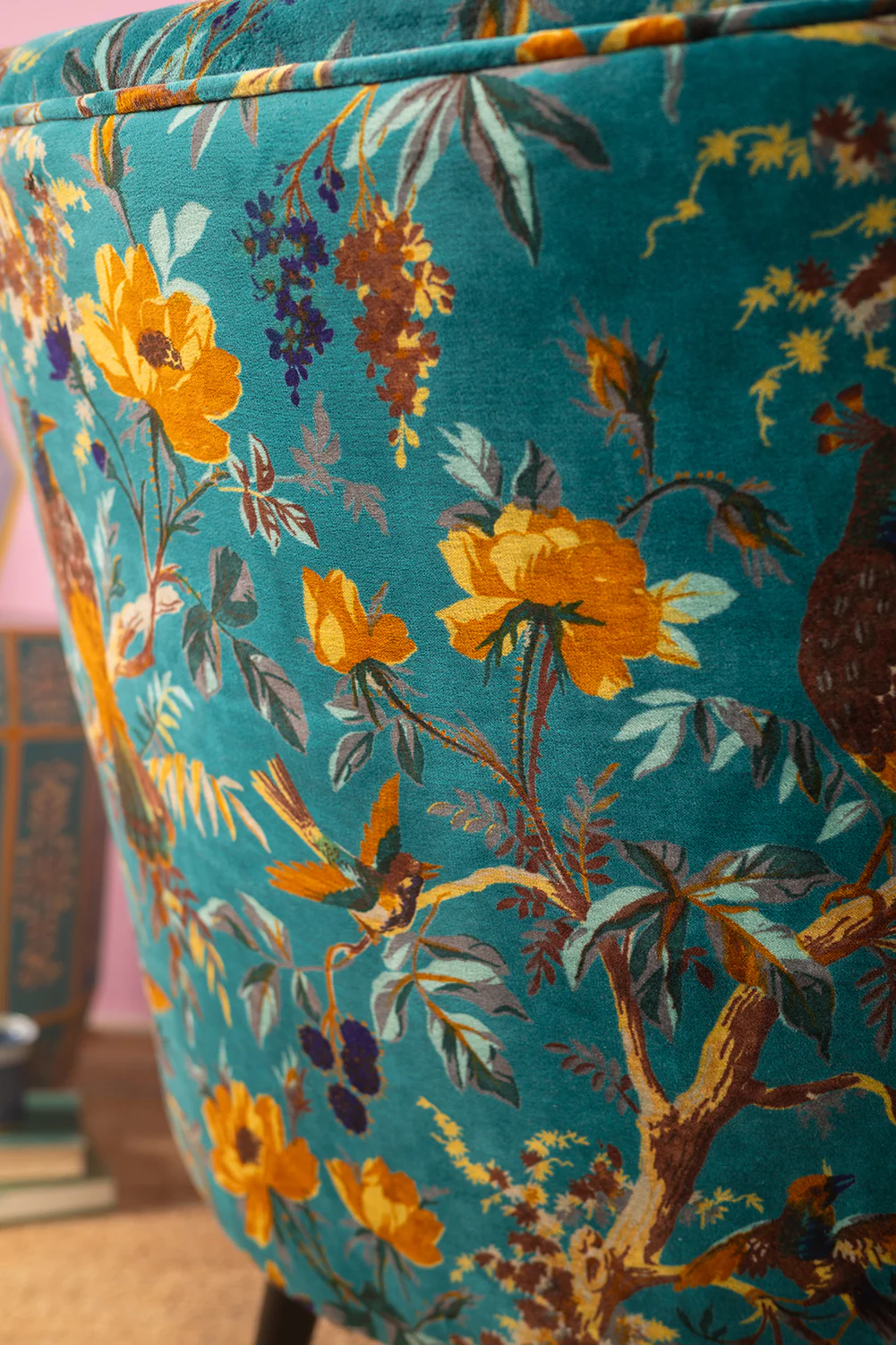 Blue Bird of Paradise Velvet Chair - Image 8