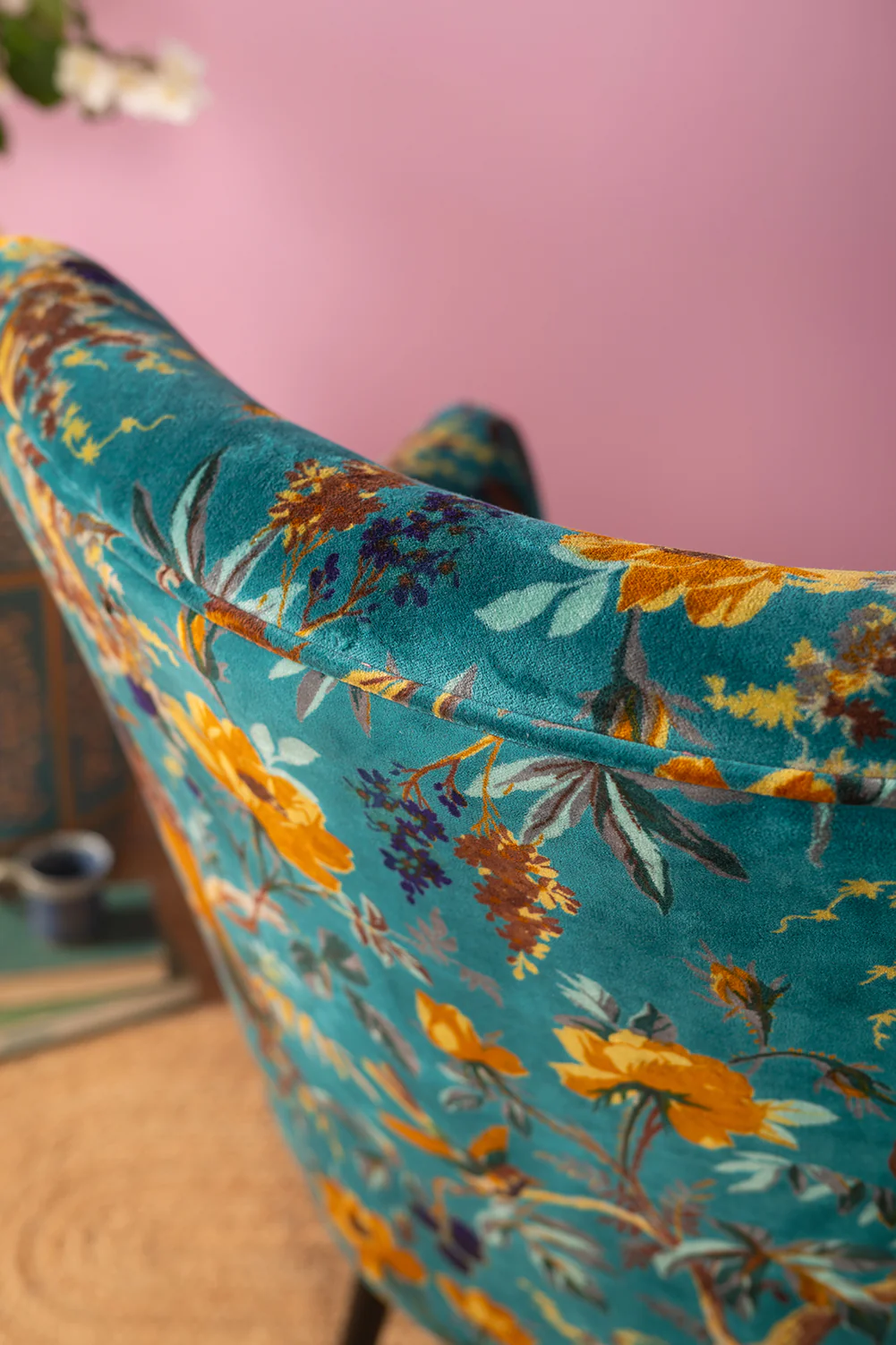 Blue Bird of Paradise Velvet Chair - Image 9