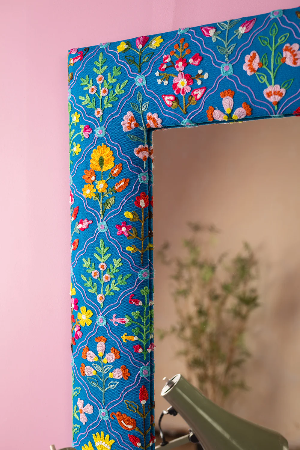 Blue Embroidered Cotton Wall Mirror - Image 3