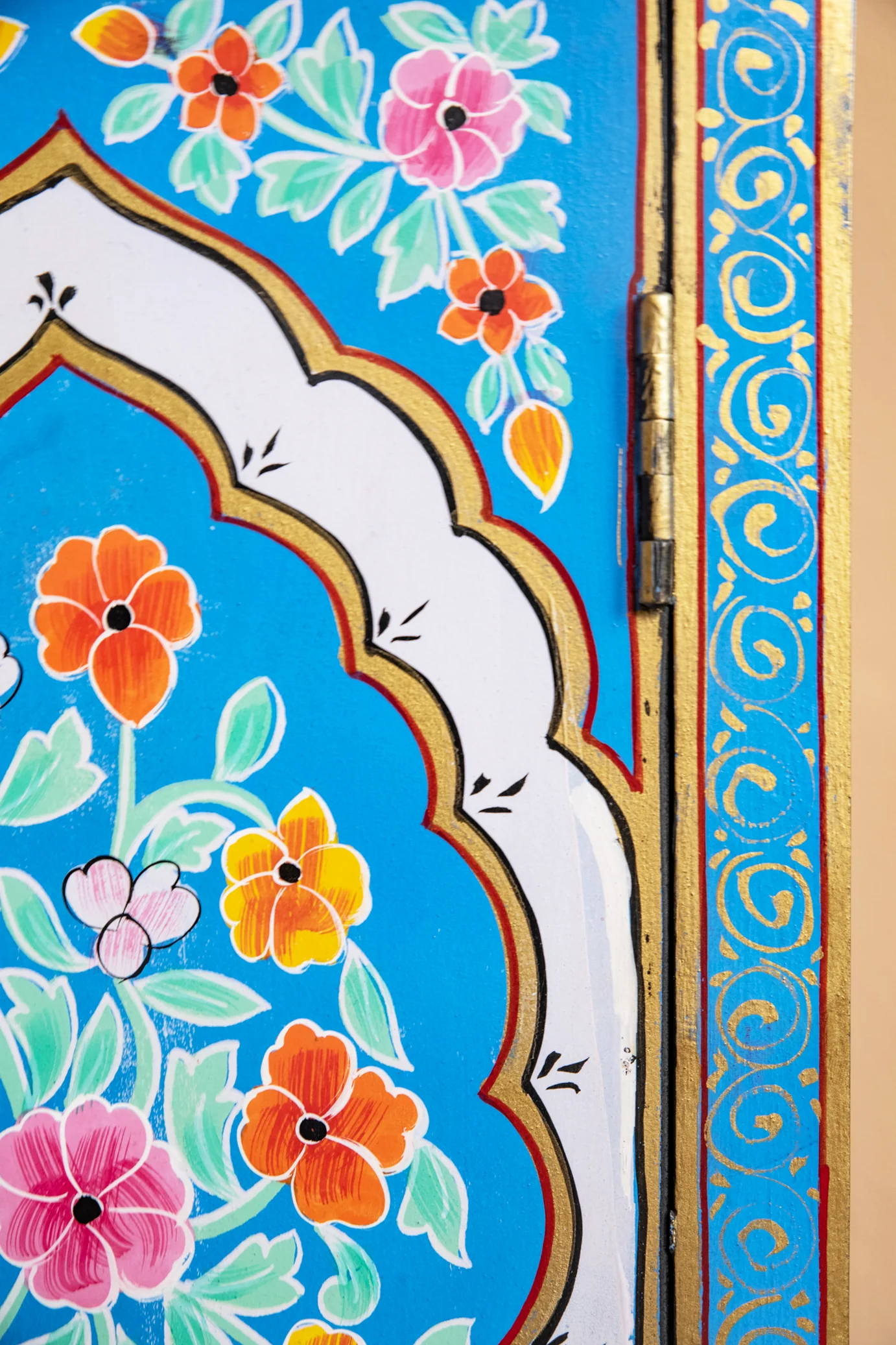 Blue Floral Hand Painted Wooden Cabinet - Image 3