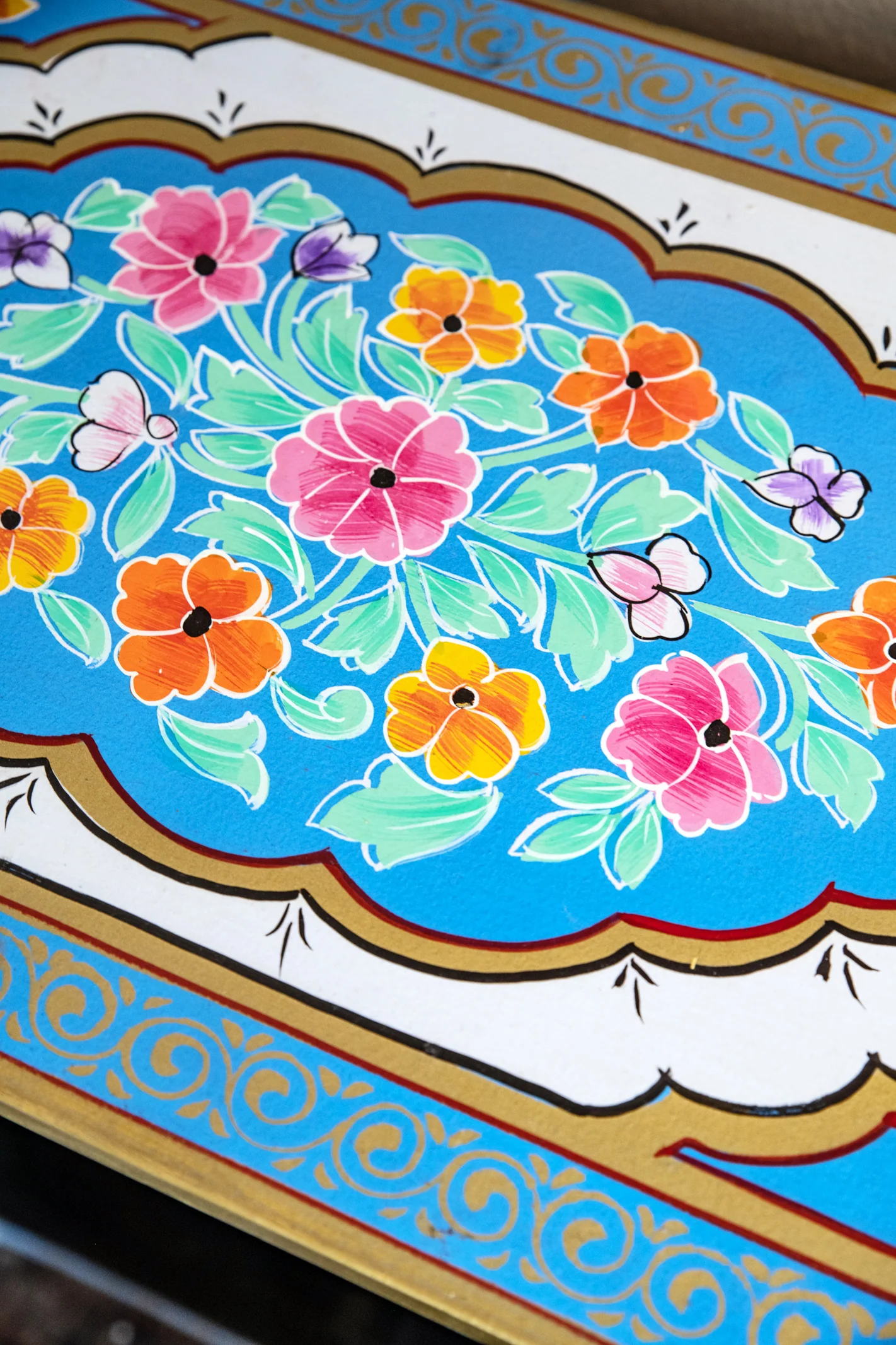 Blue Floral Hand Painted Wooden Cabinet - Image 4