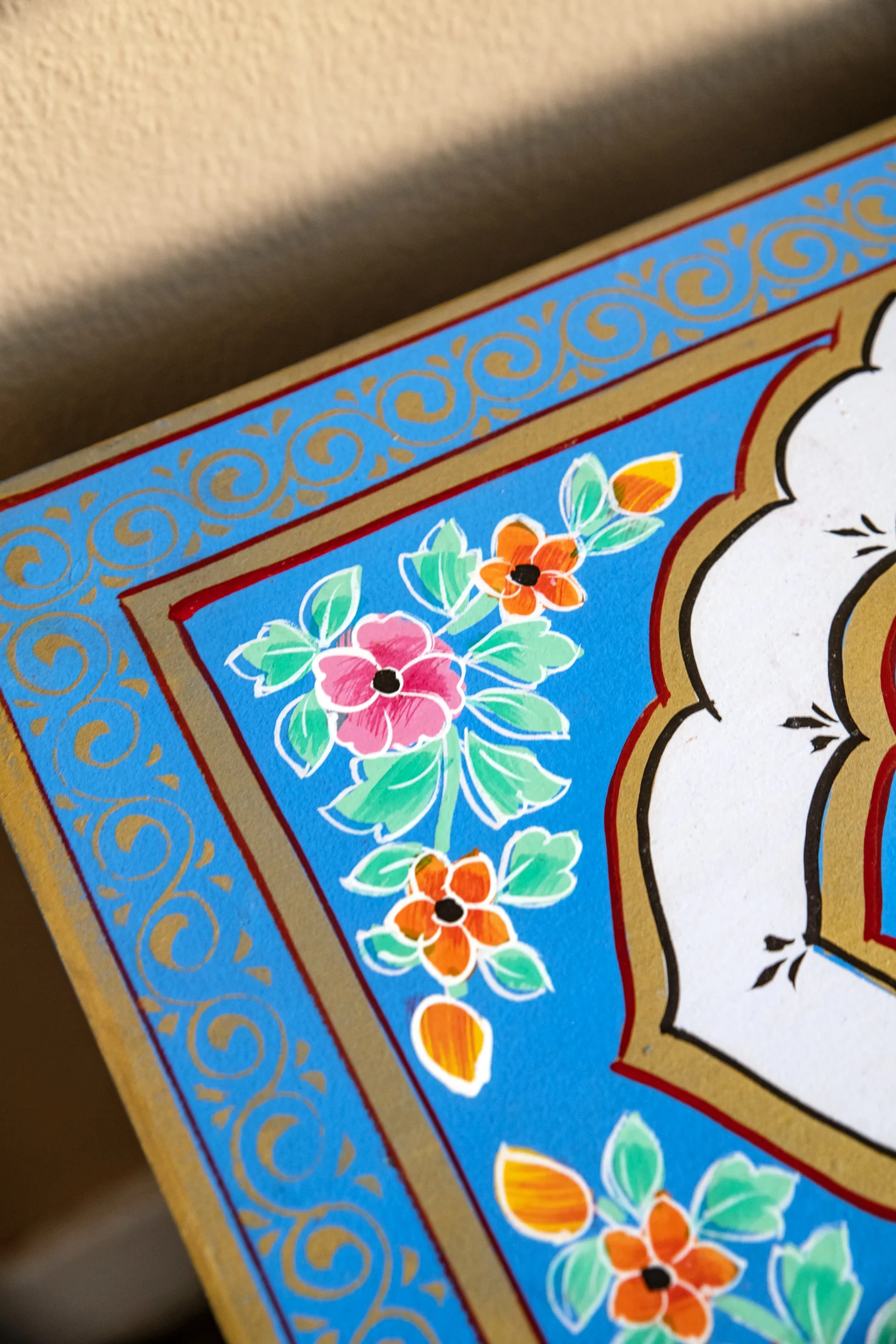 Blue Floral Hand Painted Wooden Cabinet - Image 5