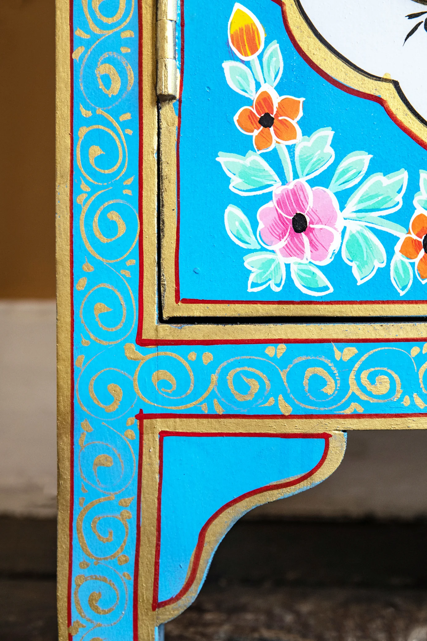 Blue Floral Hand Painted Wooden Cabinet - Image 7