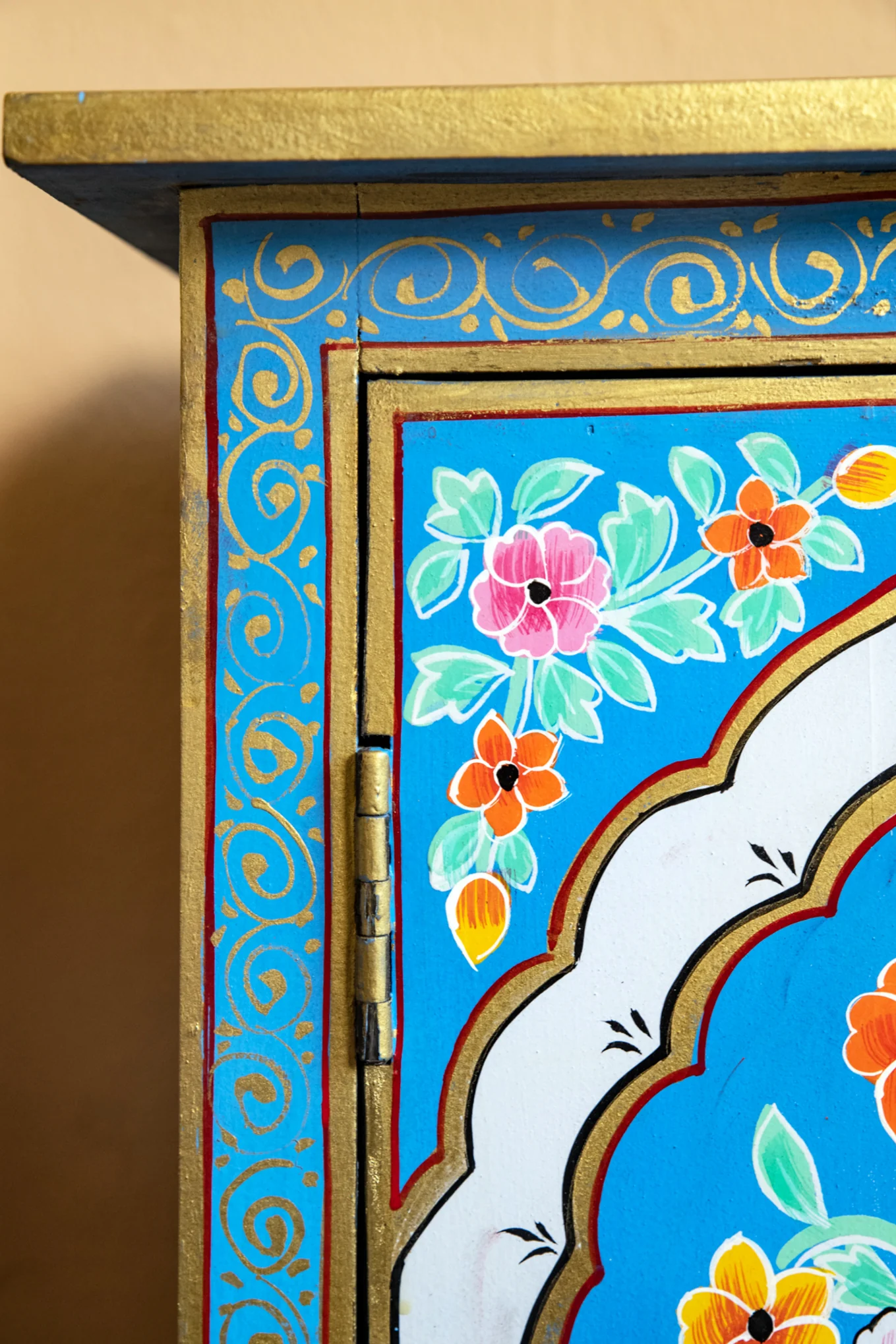 Blue Floral Hand Painted Wooden Cabinet - Image 8