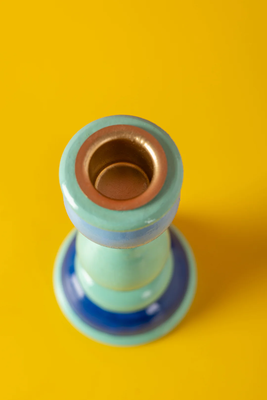 Blue & Green Hand Painted Wooden Candle Holder - Image 3