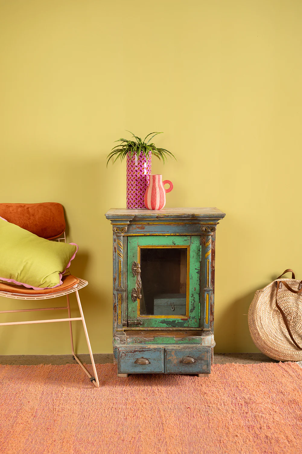 Blue & Green Vintage Side Cabinet <p>W:57cm D:54.5cm H:81cm </p>