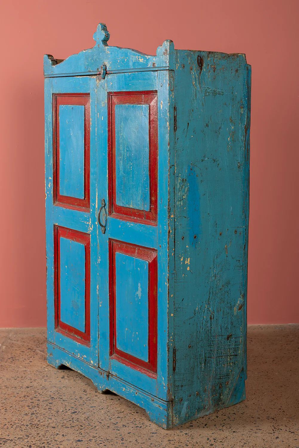 Blue & Red Vintage Cupboard <p>W:78cm D:37cm H:136cm </p> - Image 10