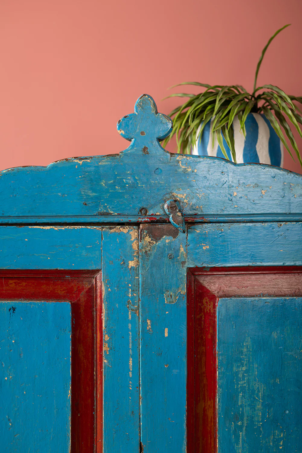 Blue & Red Vintage Cupboard <p>W:78cm D:37cm H:136cm </p> - Image 5