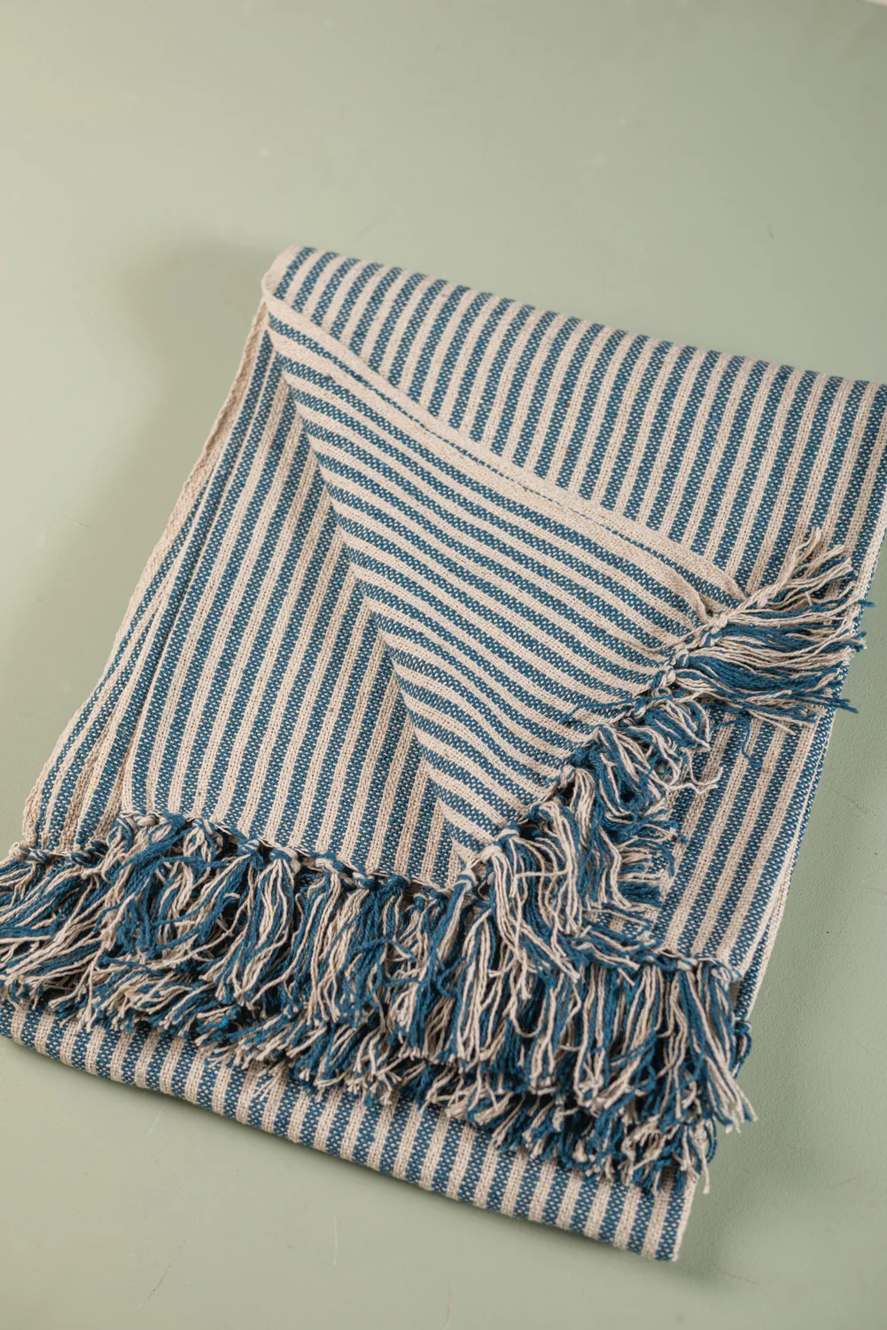 Blue Stripe 100% Recycled Cotton Throw - Image 4