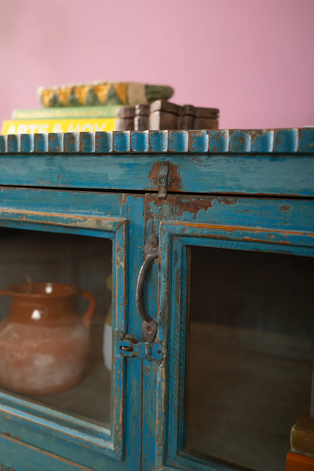 Blue Vintage Low Cabinet <p>W:125cm D:58.5cm H:61cm </p> - Image 4