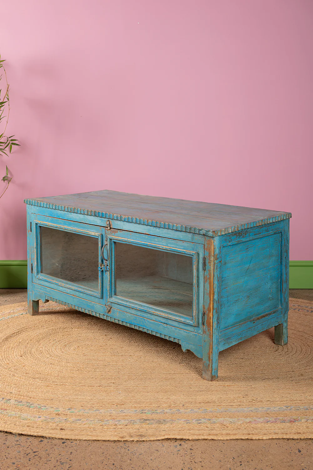 Blue Vintage Low Cabinet <p>W:125cm D:58.5cm H:61cm </p> - Image 7