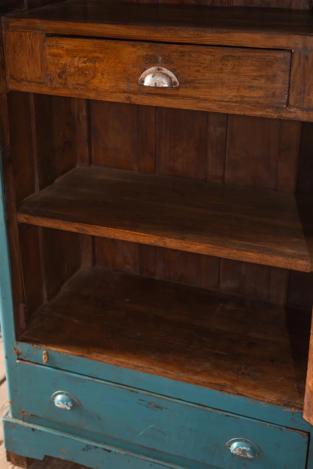 Blue Vintage Tallboy with Mirror <p>W:78cm D:44cm H:186cm </p> - Image 3