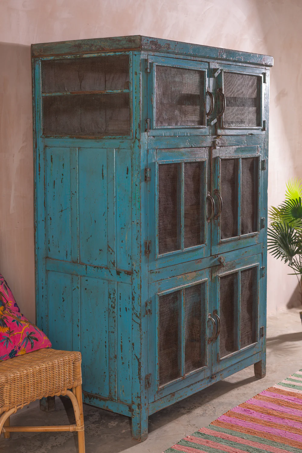 Blue Vintage Wooden Cupboard <p>W:106cm D:64cm H:168.5cm </p> - Image 5