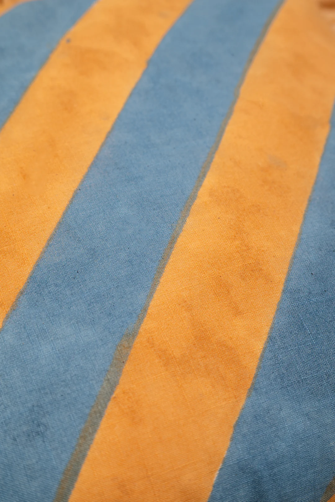 Blue & Yellow Block Print Cotton & Velvet Cushion Cover - Image 2