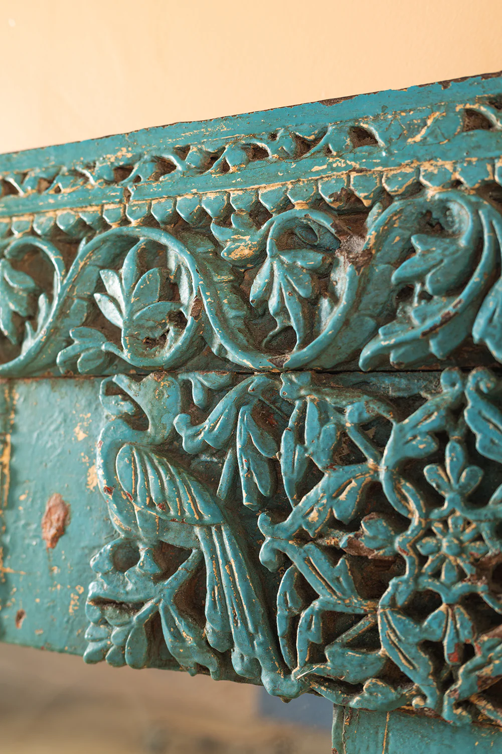 Carved Vintage Blue Wall Mirror <p>W:110.5cm D:25cm H:109cm </p> - Image 4