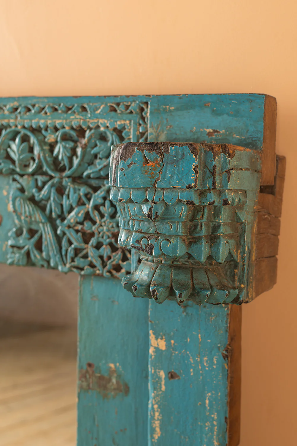 Carved Vintage Blue Wall Mirror <p>W:110.5cm D:25cm H:109cm </p> - Image 5