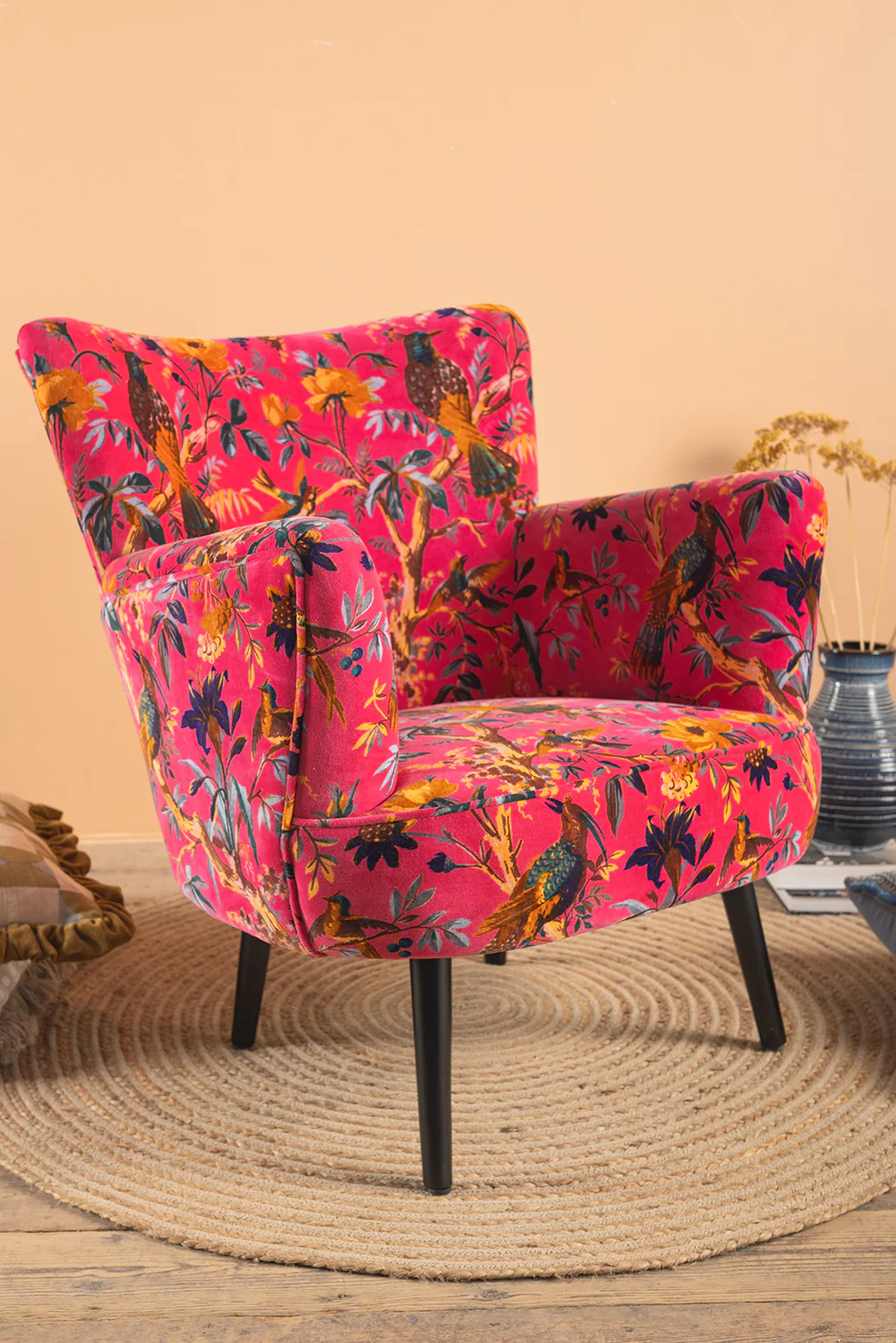 Cerise Bird of Paradise Velvet Armchair - Image 3