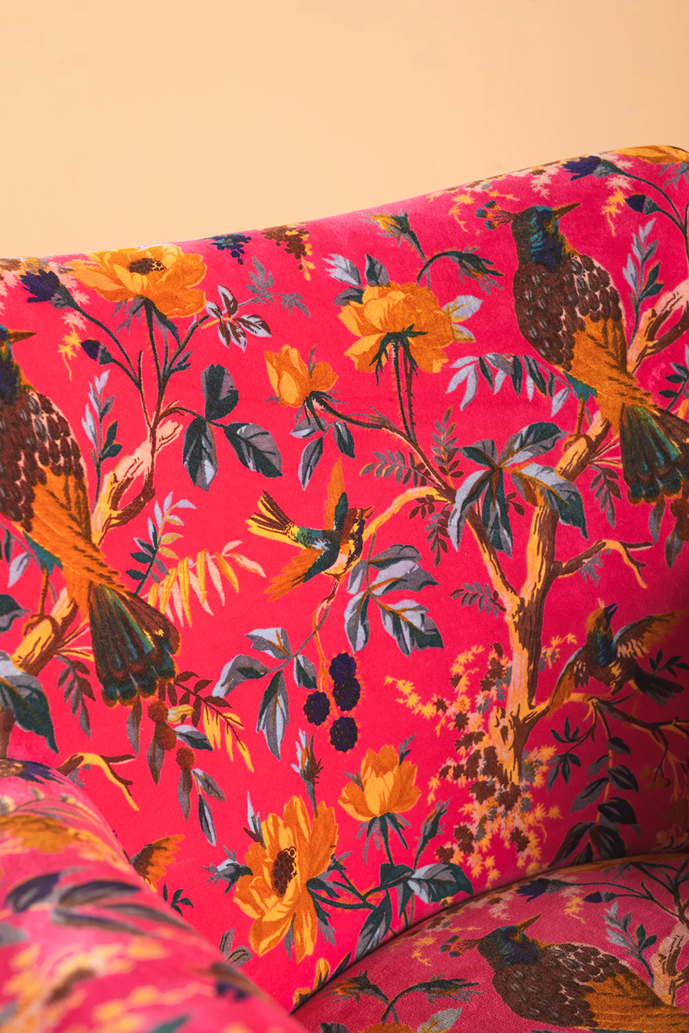 Cerise Bird of Paradise Velvet Armchair - Image 4
