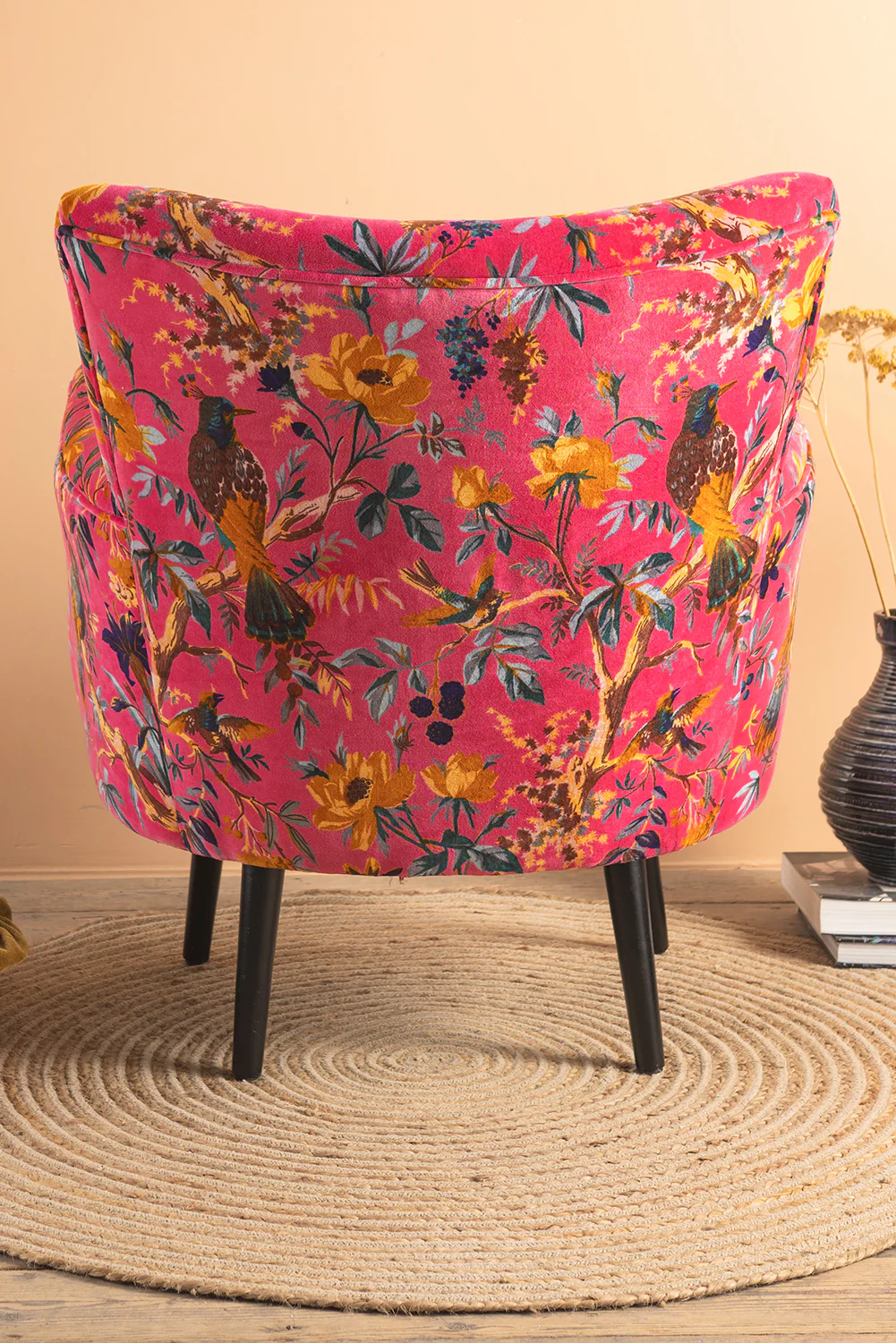 Cerise Bird of Paradise Velvet Armchair - Image 5