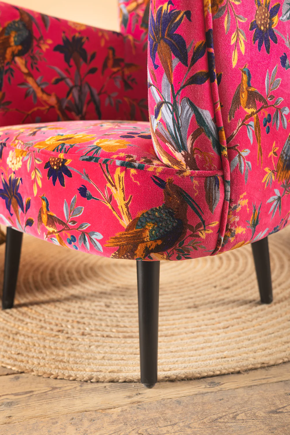 Cerise Bird of Paradise Velvet Armchair - Image 6