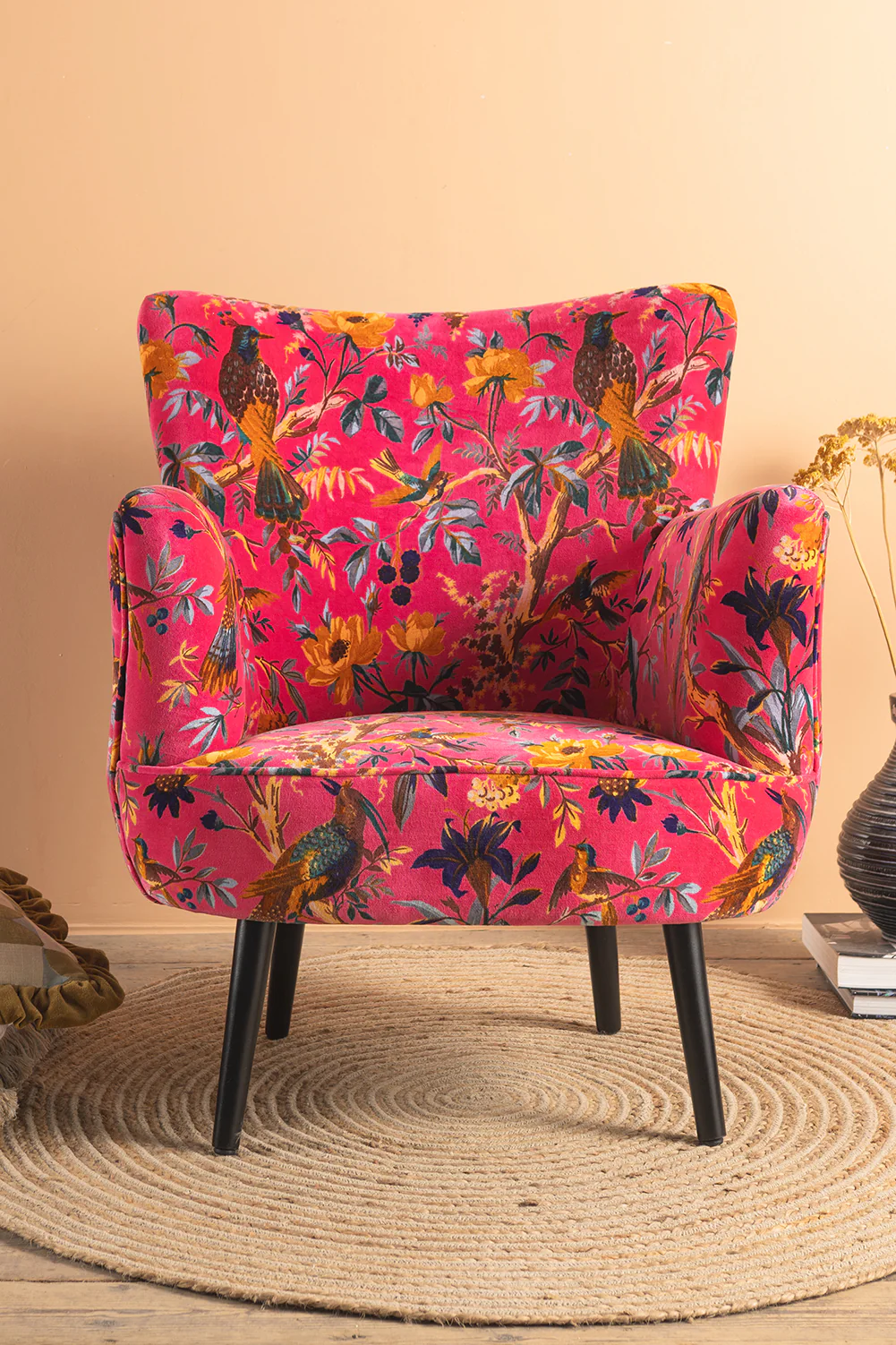 Cerise Bird of Paradise Velvet Armchair - Image 7