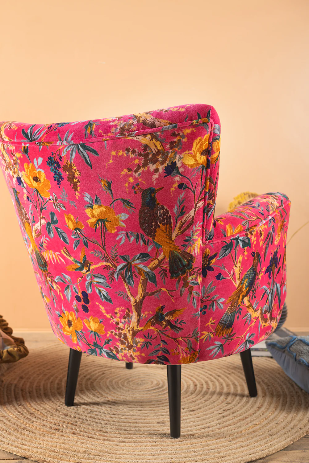 Cerise Bird of Paradise Velvet Armchair - Image 9