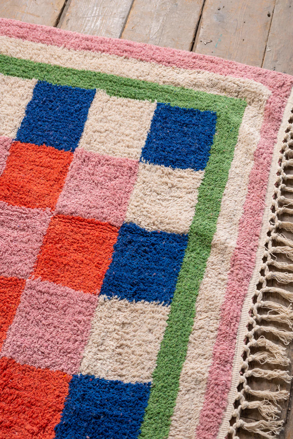 Lizzie Pink & Red Chequered Recycled Cotton Extra Large Rug - Image 6