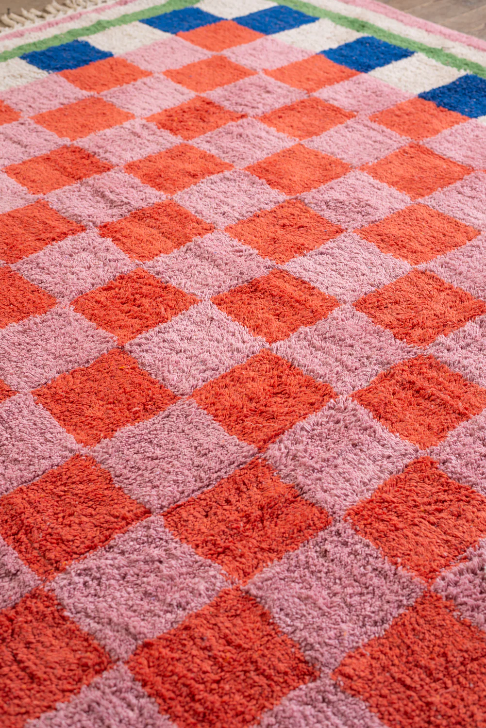 Lizzie Pink & Red Chequered Recycled Cotton Extra Large Rug - Image 7