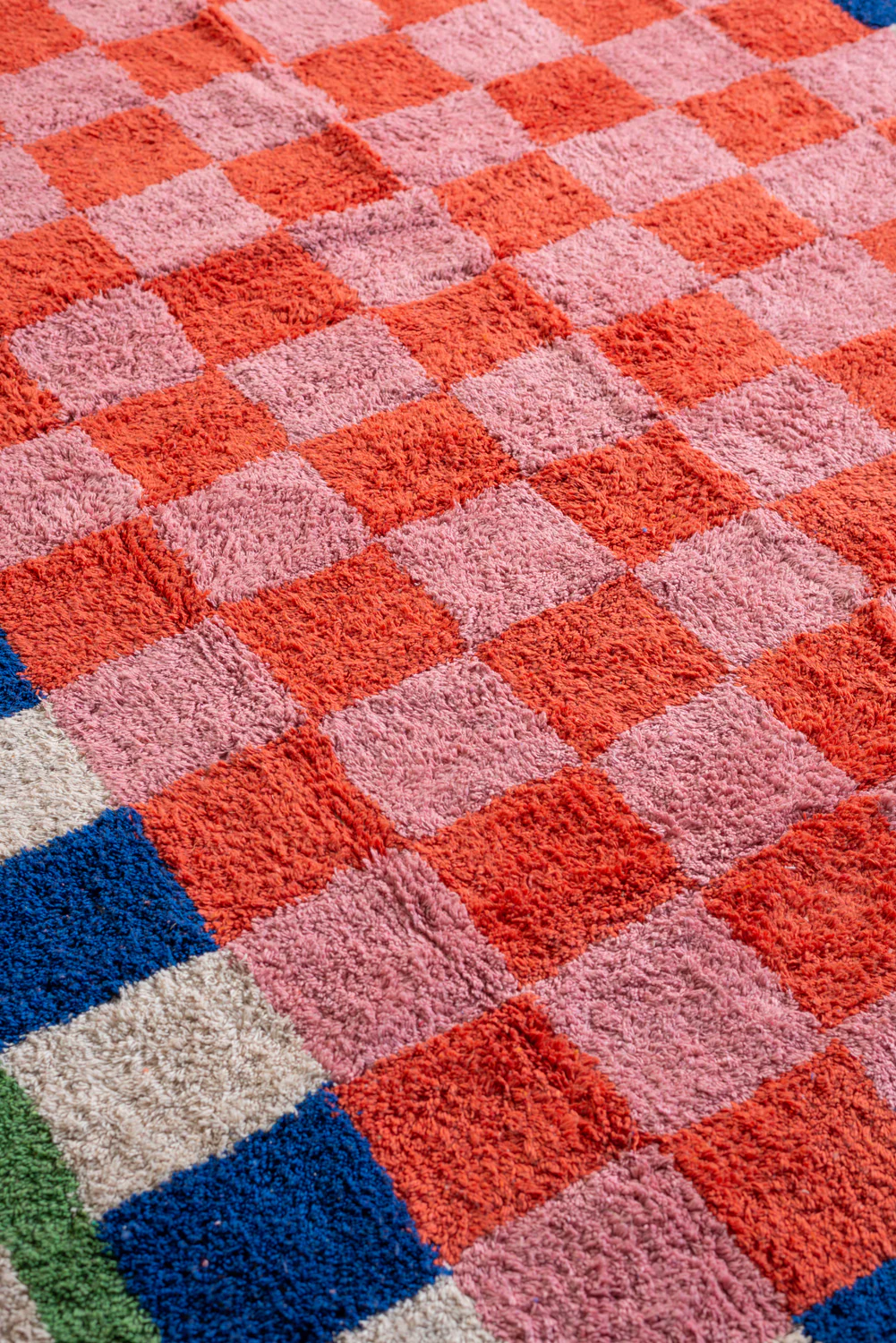 Lizzie Pink & Red Chequered Recycled Cotton Large Rug - Image 4