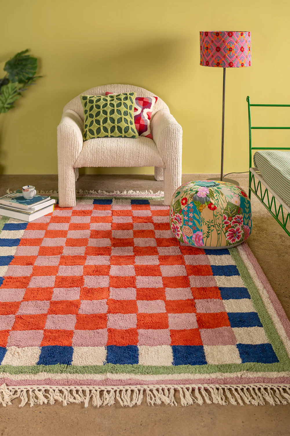 Lizzie Pink & Red Chequered Recycled Cotton Large Rug - Image 5