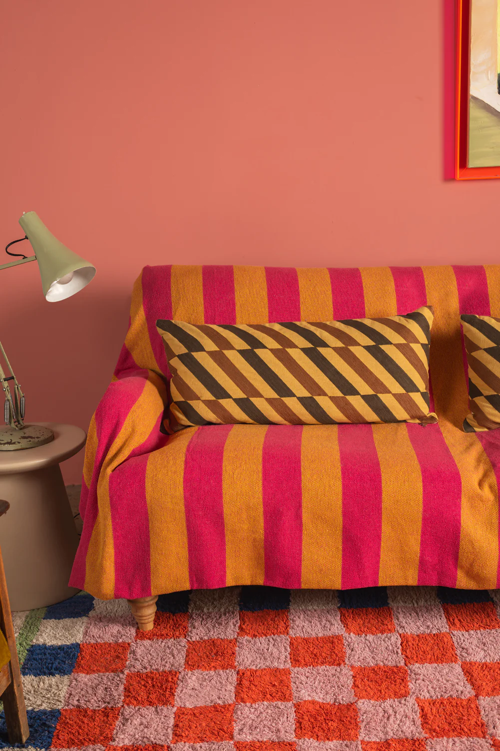 Lizzie Pink & Red Chequered Recycled Cotton Large Rug - Image 7
