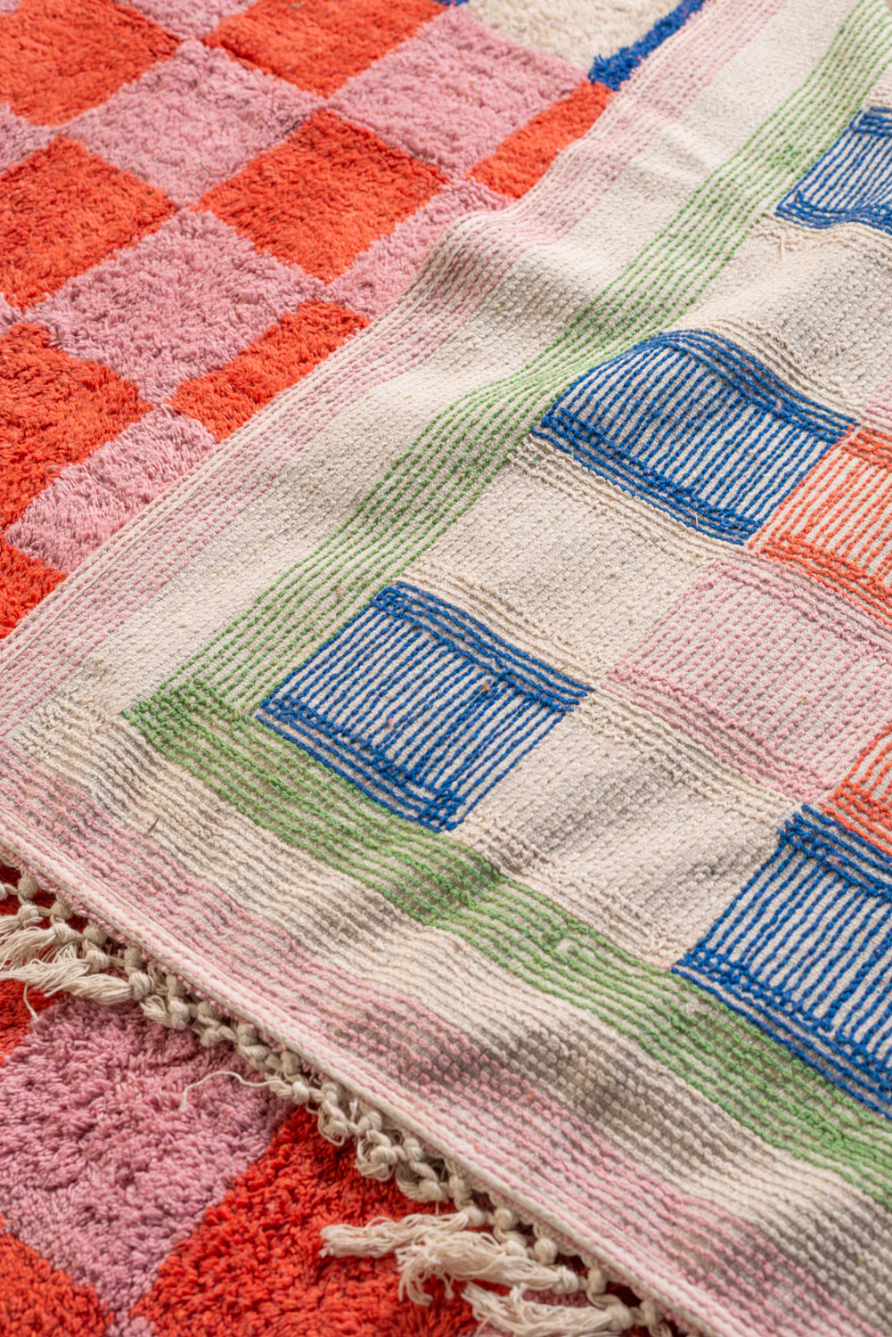 Lizzie Pink & Red Chequered Recycled Cotton Extra Large Rug - Image 3
