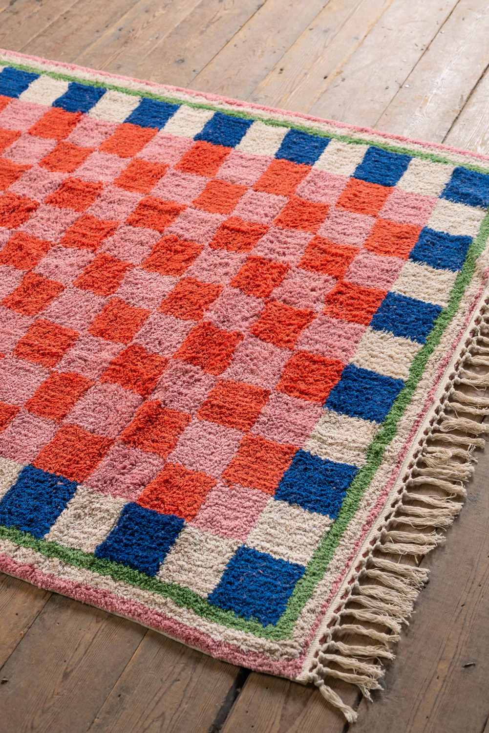Lizzie Pink & Red Chequered Recycled Cotton Medium Rug - Image 4