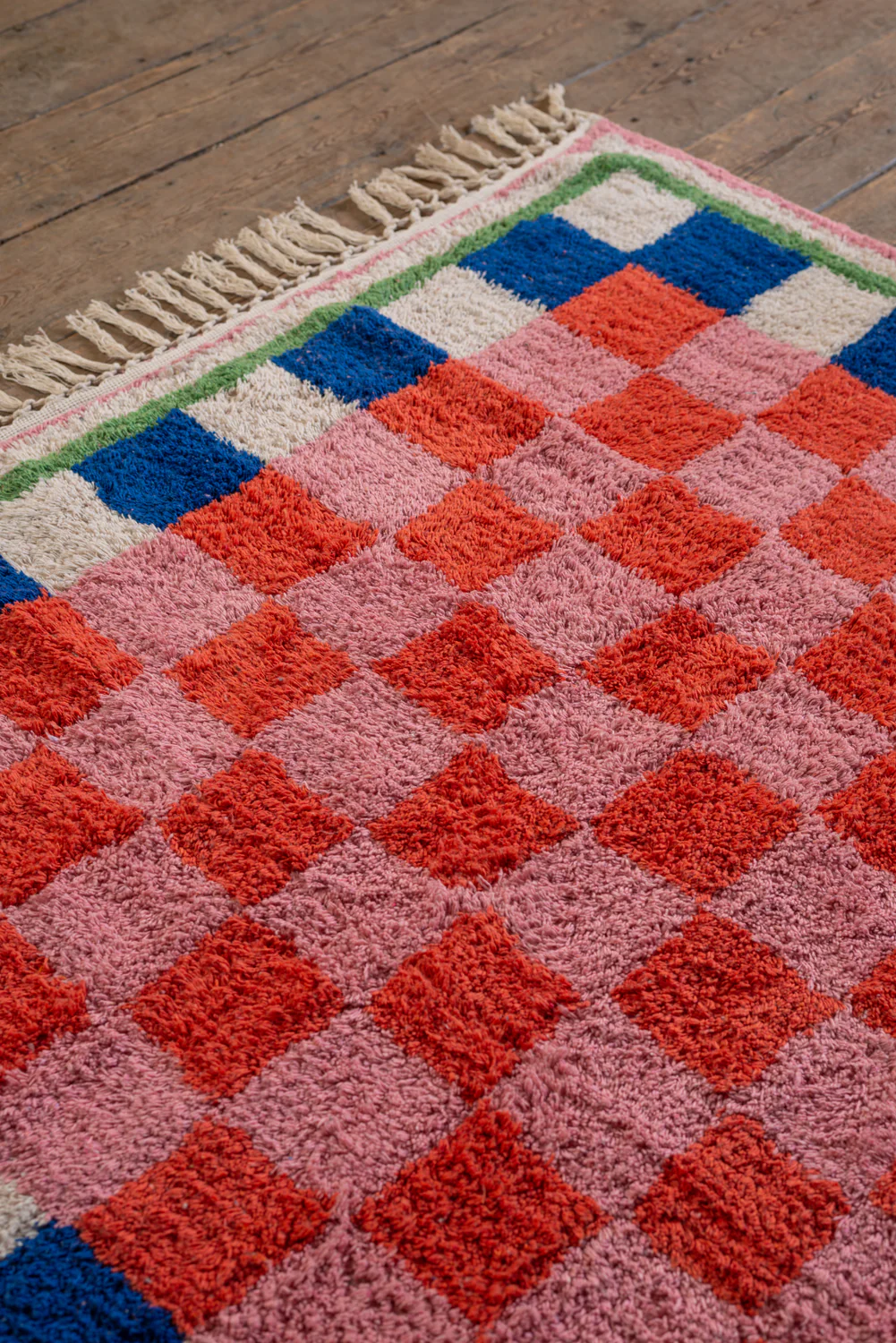 Lizzie Pink & Red Chequered Recycled Cotton Medium Rug - Image 8