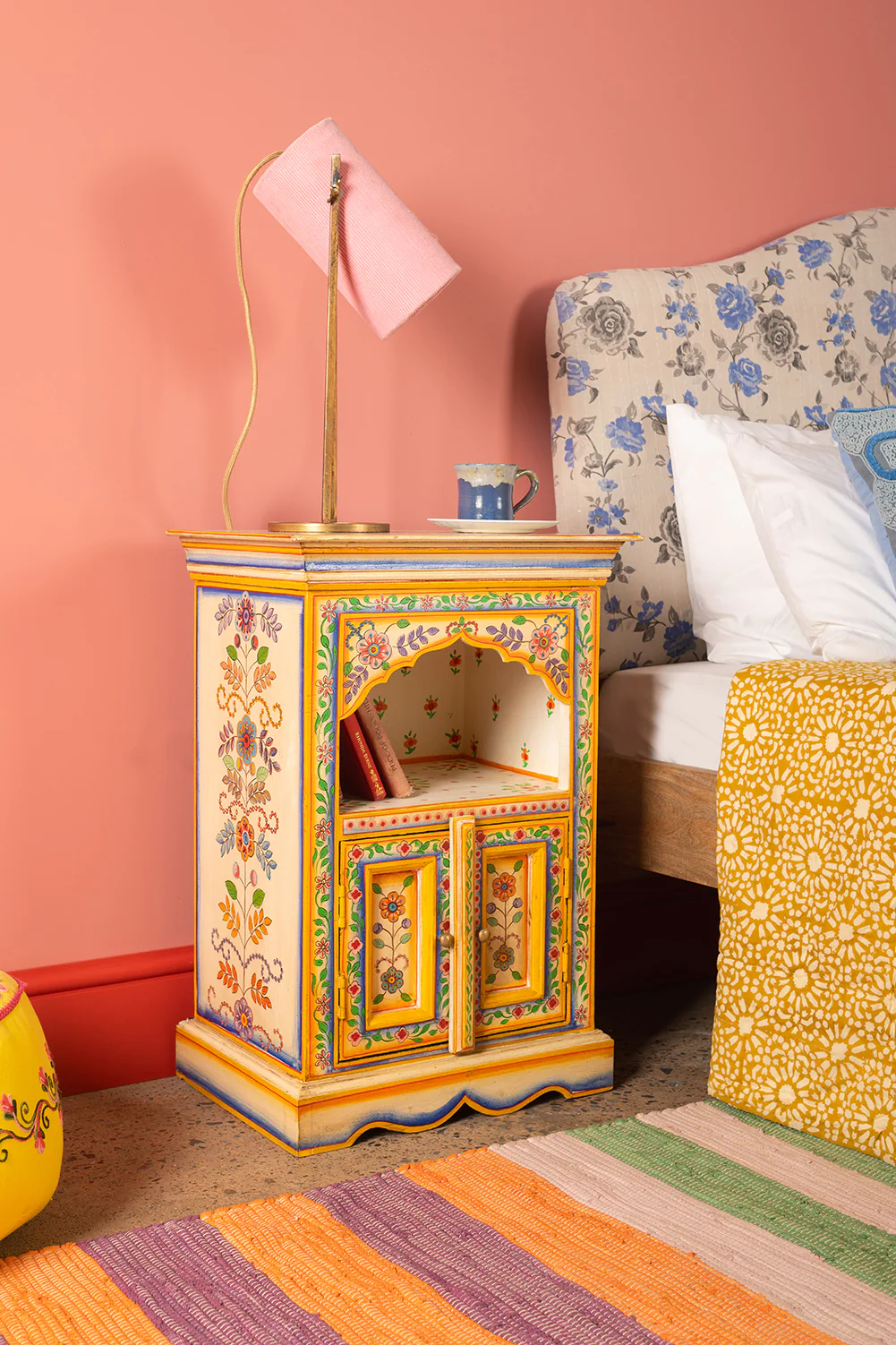Cream & Yellow Hand Painted Bedside Cabinet - Image 4