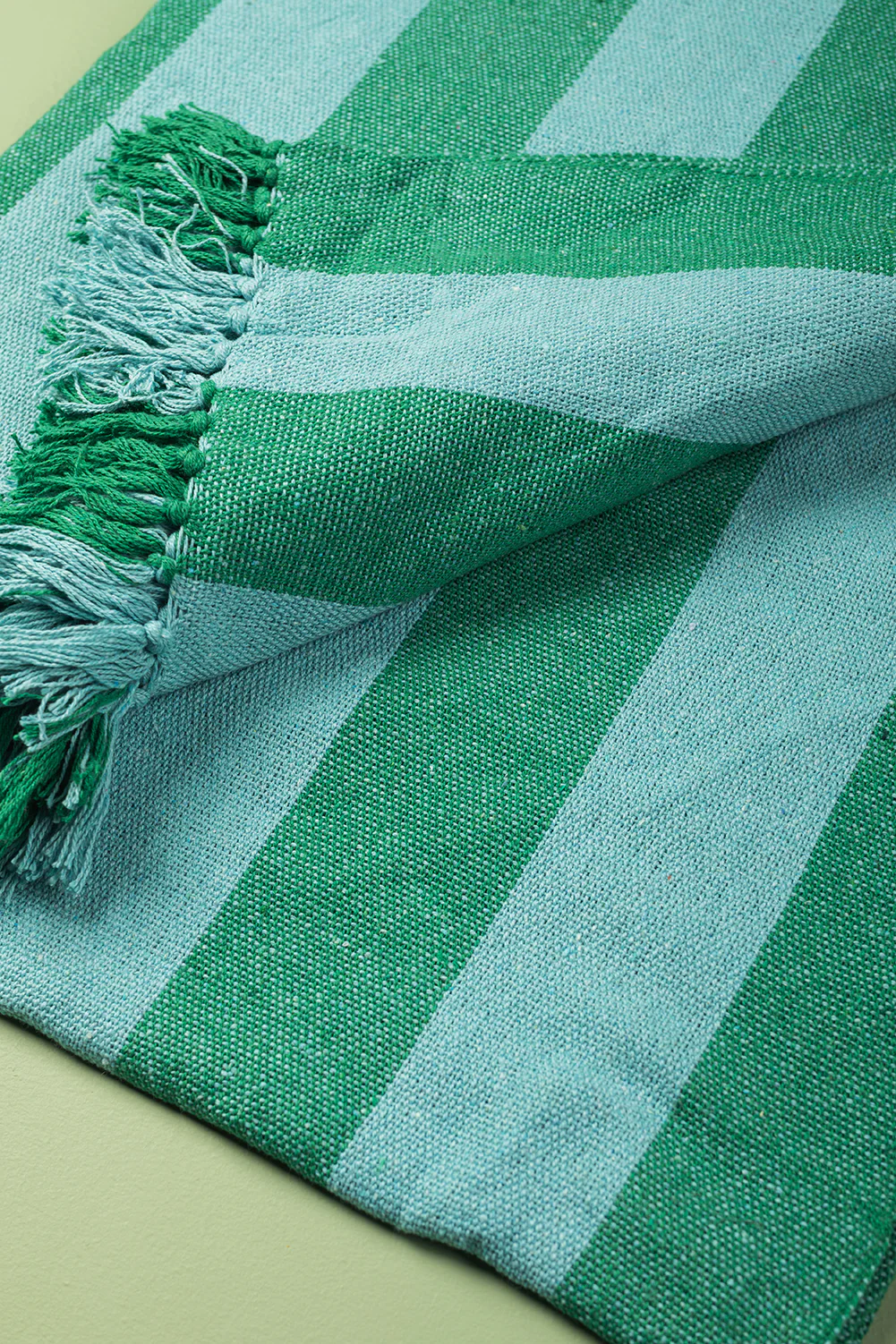 Dark Green & Turquoise Midi Stripe Recycled Cotton Throw - Image 5