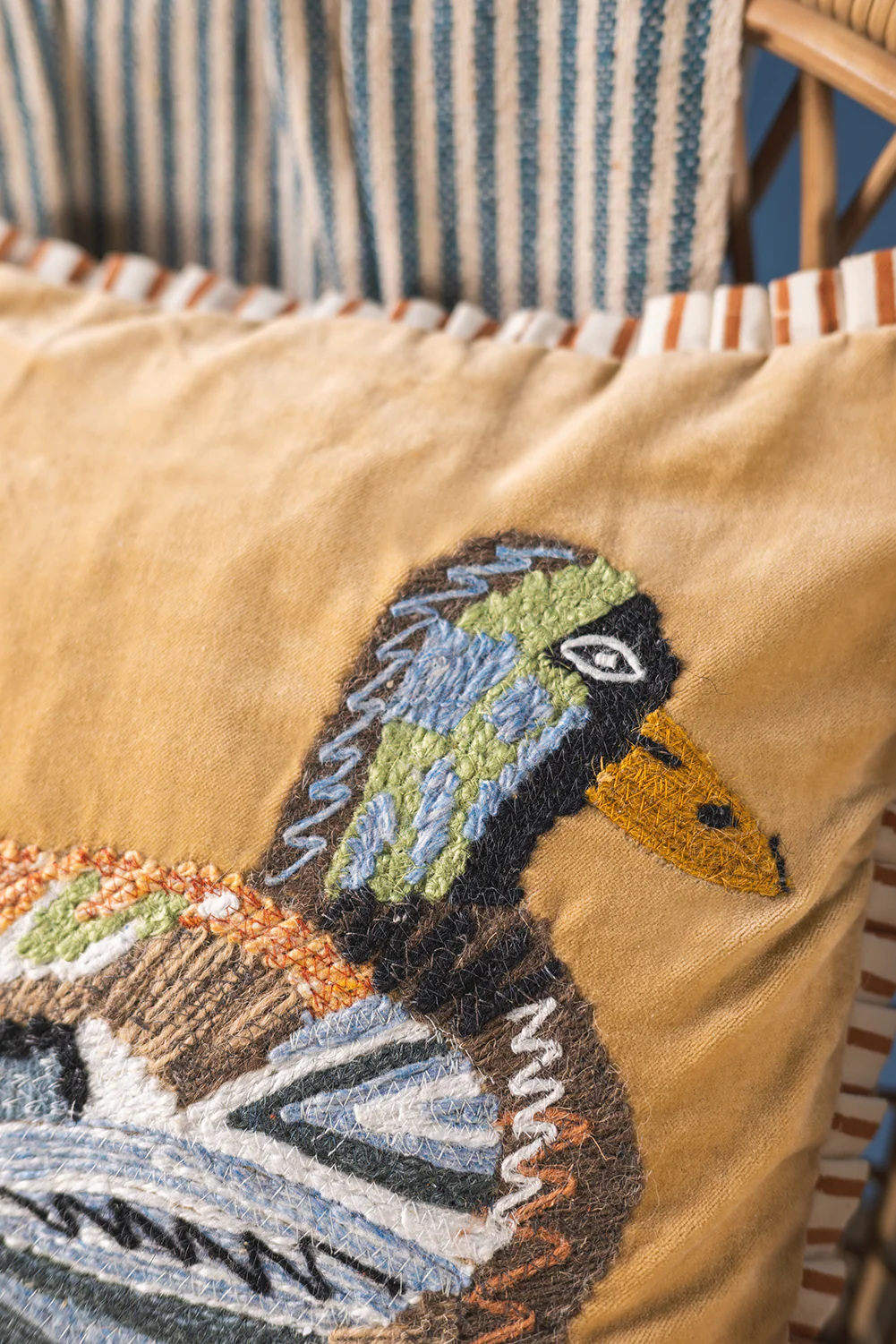 Ecru Embroidered Duck Velvet Cushion Cover - Image 3