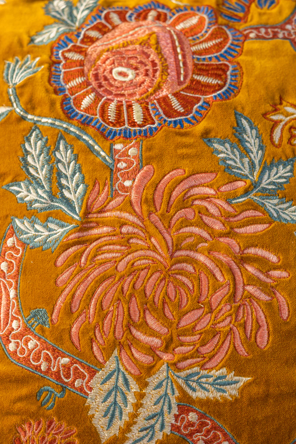 Gold Velvet Floral Embroidered Cushion Cover - Image 3