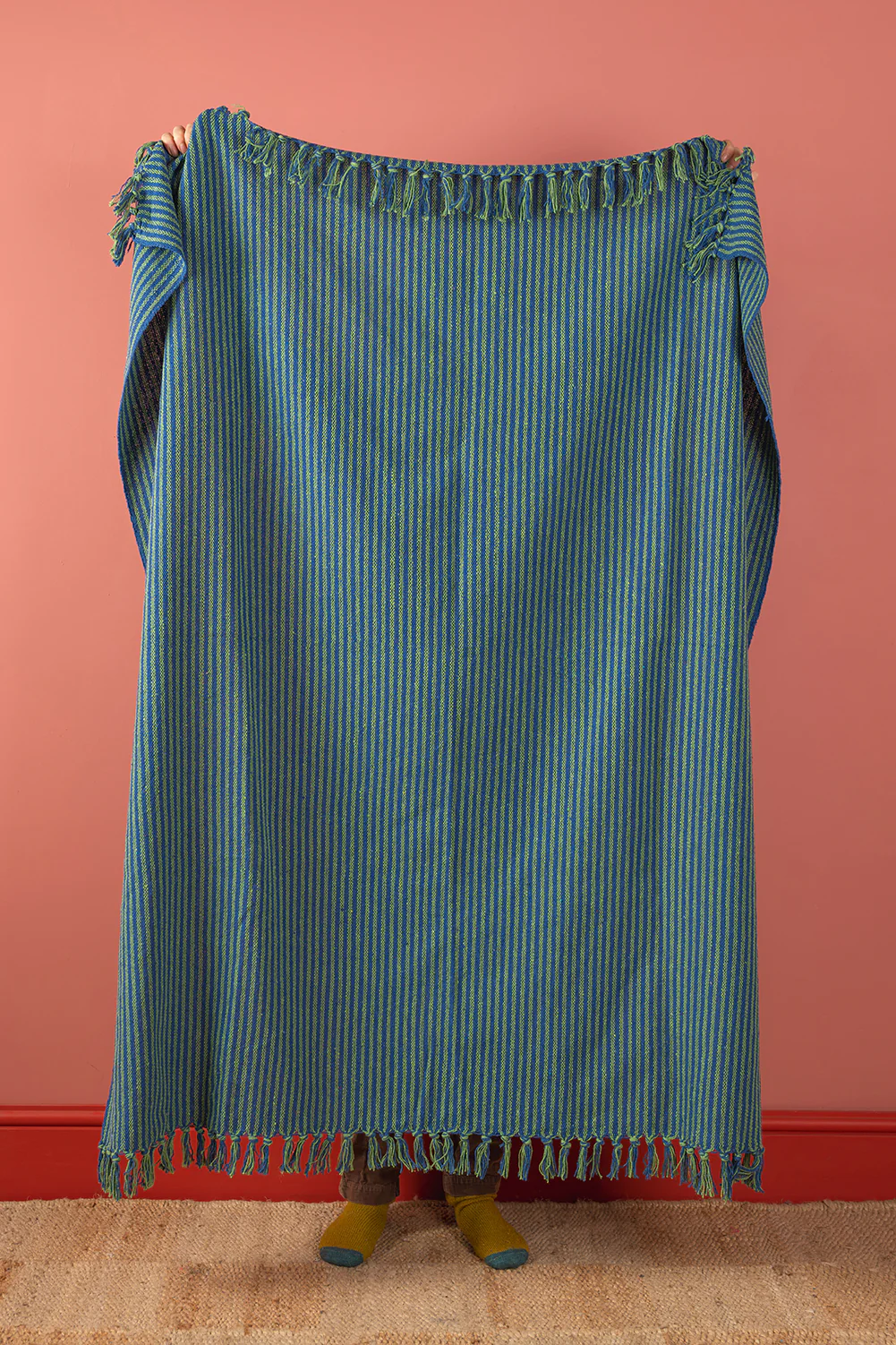 Green & Blue Recycled Cotton Striped Throw - Image 3
