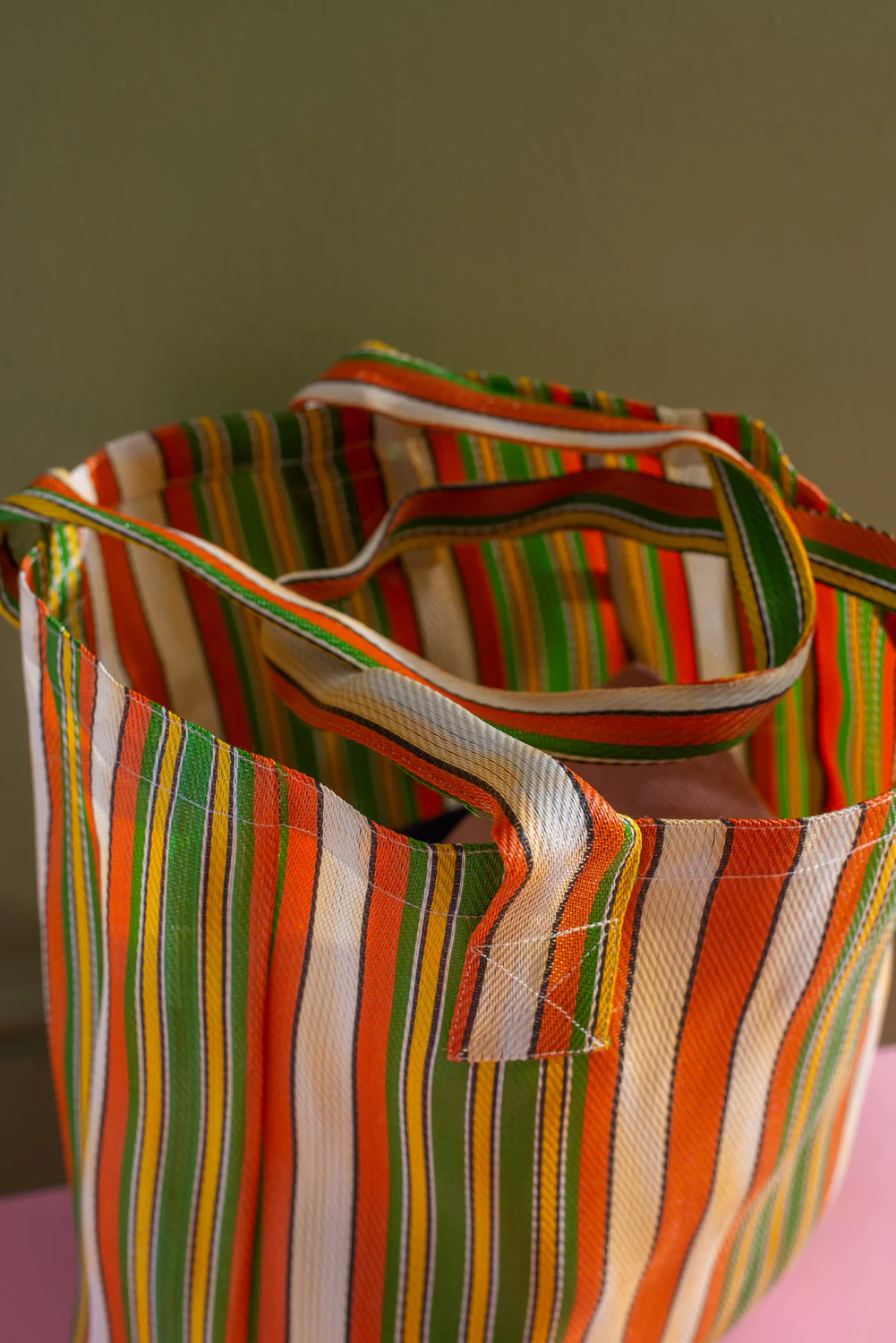 Green & Orange Striped Recycled Tote Bag - Image 4