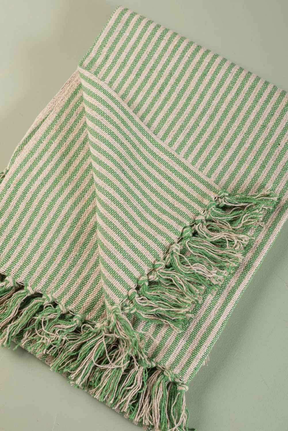 Green Stripe 100% Recycled Cotton Throw - Image 4