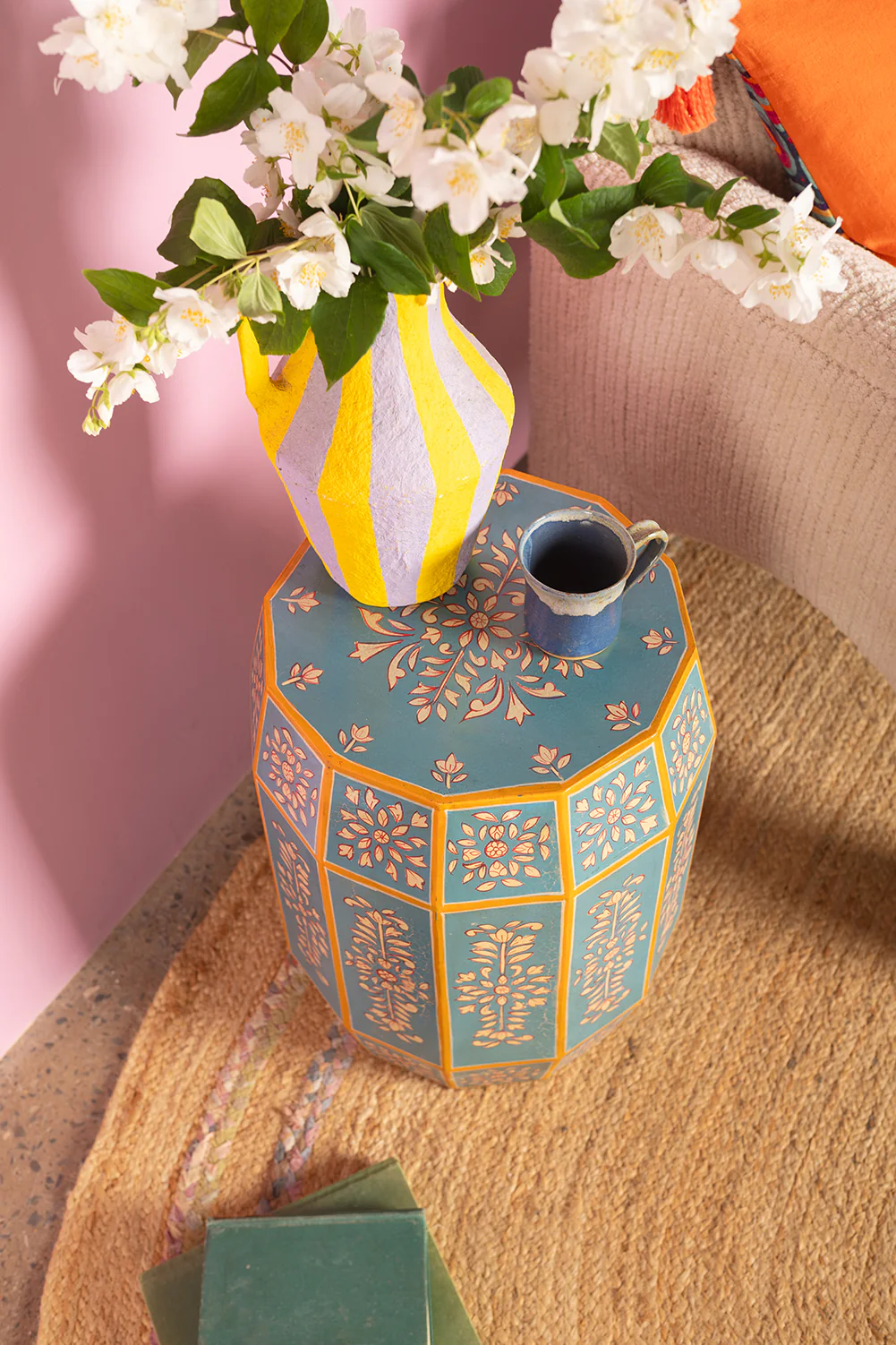 Hand Painted Sky Blue Side Table - Image 3