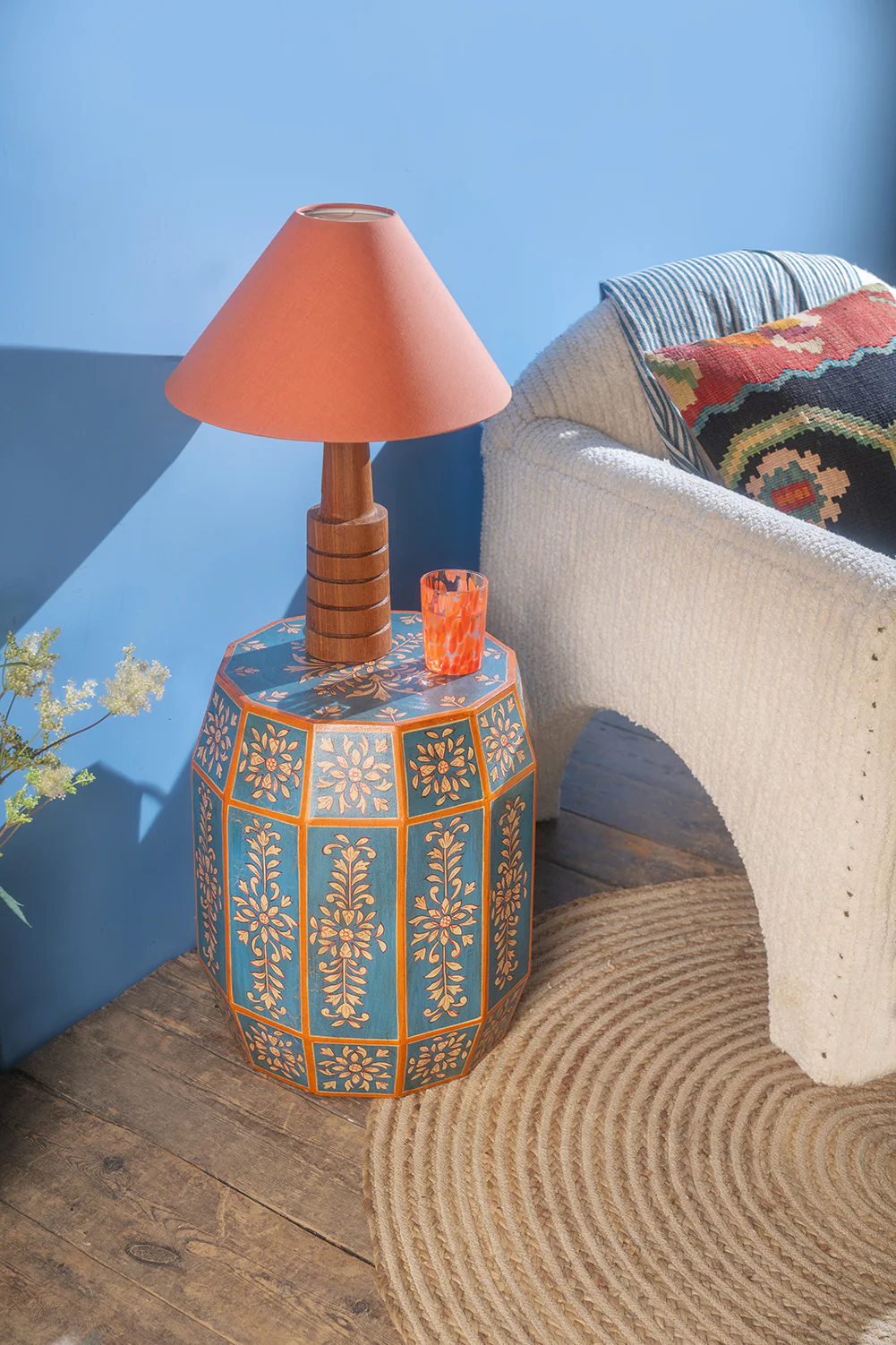 Hand Painted Sky Blue Side Table - Image 7