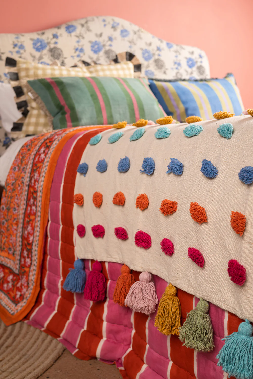 Handwoven 100% Recycled Pom Pom Throw - Image 3
