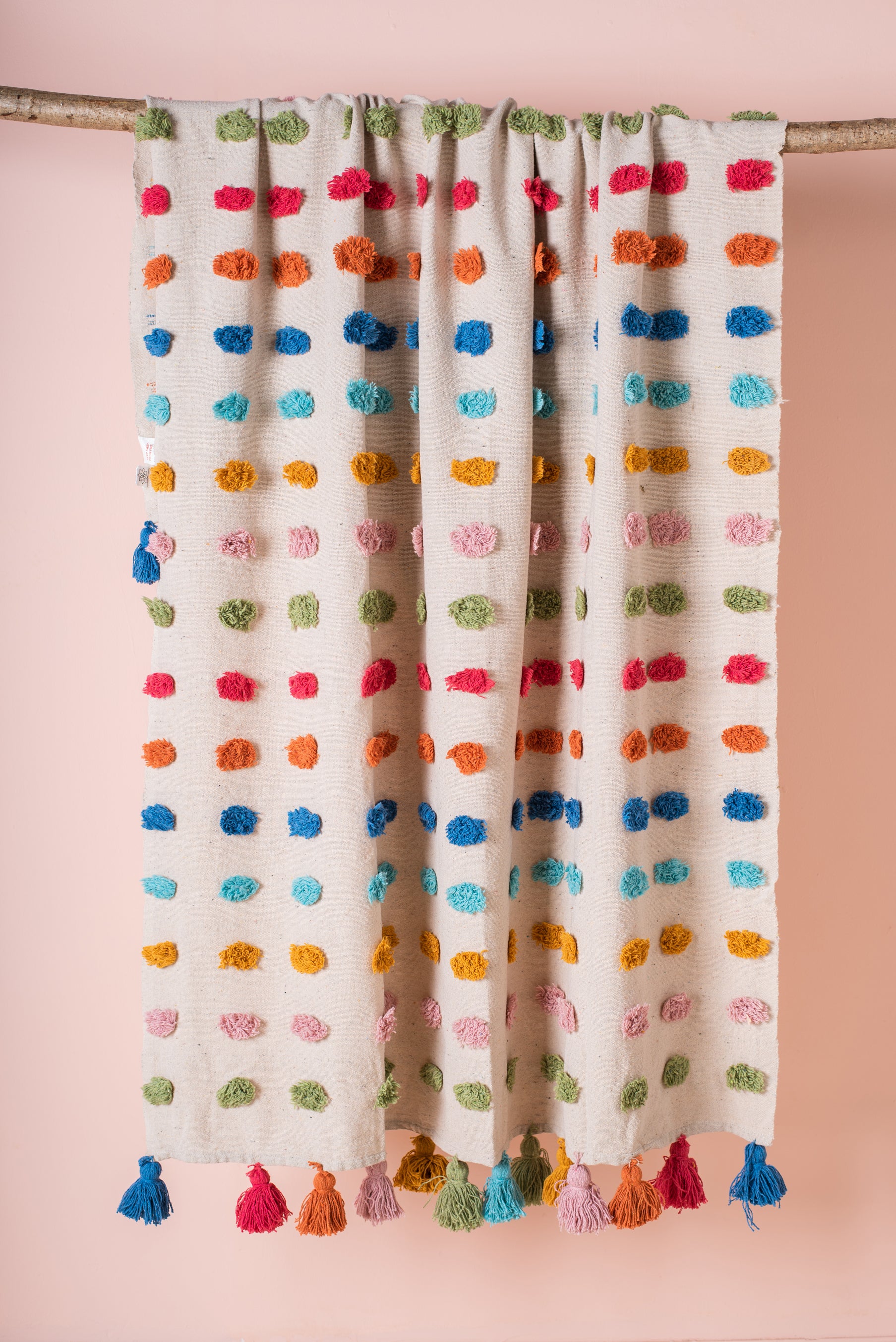 Handwoven 100% Recycled Pom Pom Throw - Image 8