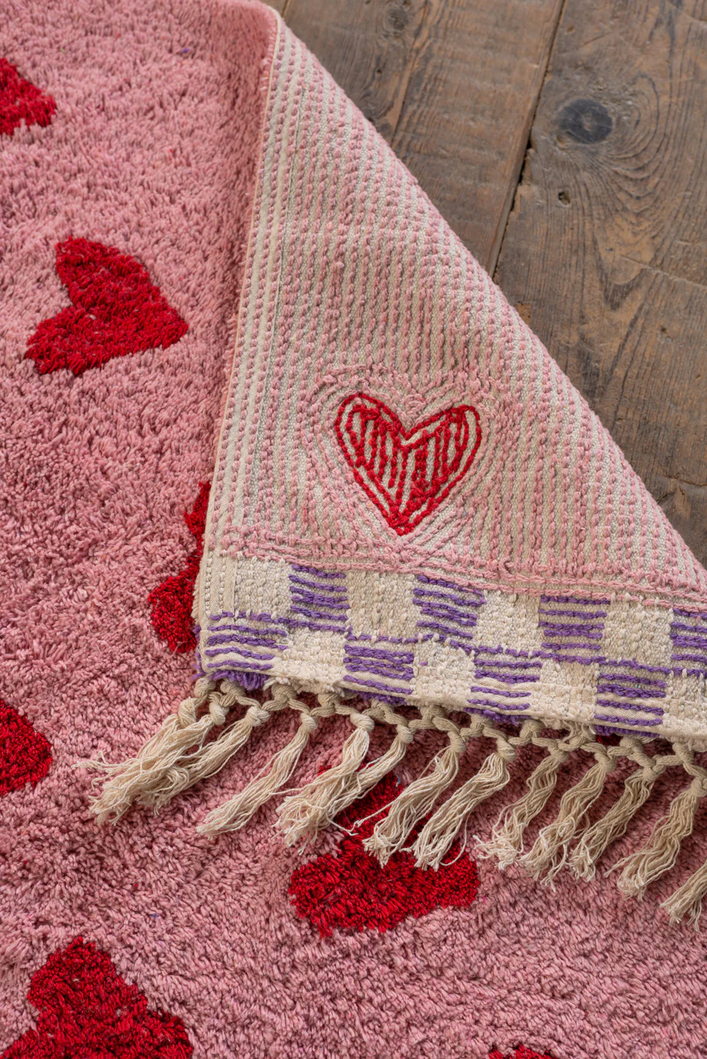 Agatha Pink & Red Heart Recycled Cotton Rug - Image 3